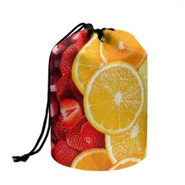 Cosmetic Bags Coloranimal Realistic Fruit Printing Reusable Portable Bag Cylindrical Large Capacity Storage Makeup Accessories
