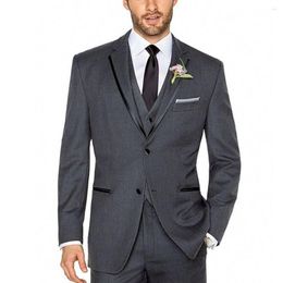 Men's Suits Dark Grey Blazer Men's Notched Lapel Formal Costume Terno Adult Prom Party Three Piece Jacket Pants Vest High Quality