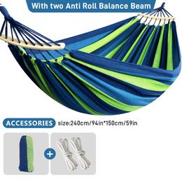 Portaledges 250*150cm 2 People Outdoor Canvas Camping Hammock Bend Wood Stick steady Hamak Garden Park Swing Hanging Chair Hangmat Blue Red 230619