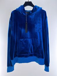 New Autumn and winter mens blue hoodie comfortable velvet material US size hoodie luxury brand designer hoodie