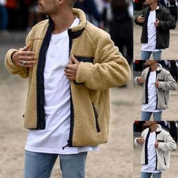 Men's Vests Casual Men Winter Long Sleeve Stand Collar Faux Fleece Zipper Pocket Warm Coat Jacket Long-sleeved