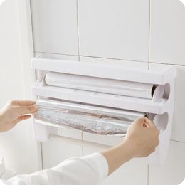 Hooks 4 In 1 Kitchen Cling Film Storage Rack Paper Towel Holder With Cutting Knife Tin Foil Shelf Sauce Bottle