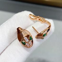 Earrings Stud Designer Collection Stud Earrings Women Lady 925 Sterling Silver Inlay Czech Zircon Diamond Plated Gold Green Eyes Snake Serpent Snakelike Ear Clip