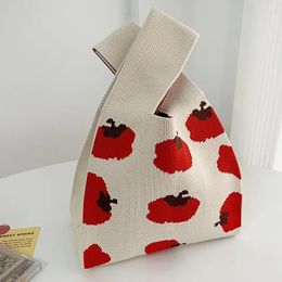 Storage Bags Handmade Knit Handbag Women Mini Knot Wrist-Bag Female Fashion Leisure Tomato Shape Tote Bag Student Reusable Shopping