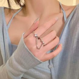 Cluster Rings Korean Silver Colour Zircon Heart Chain Open Set For Women Punk Metal Crystal Butterfly Finger Ring Party Jewellery Gifts