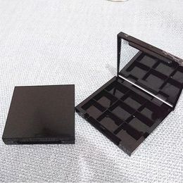9 Grids Empty Eye Shadow with Mirror, Aluminium Black Palette Pans, Makeup Tool, Cosmetic DIY High Quality Plastic Box F435 Scfww