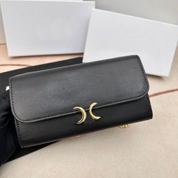 Chain Flap Crossbody Bag Genuine Leather Fashion Letters Internal Zipper Pocket Credit Card Holder Women Long Hand Wallets Golden Hardware Handbags Purse