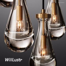 Pendant Lamps Waterdrop Lamp Modern Suspension Light Luxury El Villa Bar Dining Bedroom Copper Crystal Ceiling Chandelier Lighting