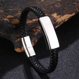 Charm Bracelets High Quality Stainless Steel Leather Bracelet Men Classic Fashion Magnet Buckle For Jewellery Gift SP1297