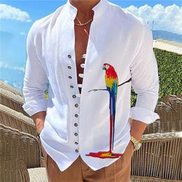 2023 New Men's Casual Shirts Spring Autumn 100%Cotton Linen Men's Long-Sleeved Shirts Solid Colour Stand-Up Collar Casual Style Plus Size