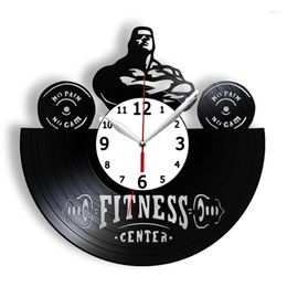 Wall Clocks Fitness Center Cross Fit Trainer Retro Clock Body Building Man Weightlifting Record Workout Room Home Gym Decor