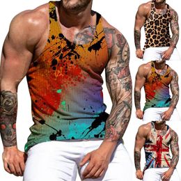Men's Tank Tops Mens 3D Digital Printing Tank Tops Leopard Tie Dye Summer Fashion And Leisure O Neck Vest men gym clothing bodybuilding 230620