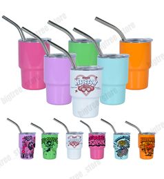 3oz Sublimation Shot Glass Cup 90ML Wine Tumbler Double Wall Stainless Steel Shot Glass Non Vacuum With Lid And Straw for DIY