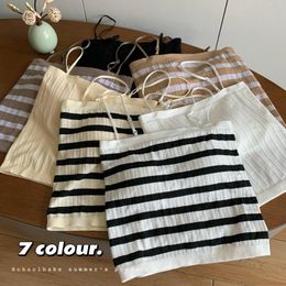 Women's Tanks Women Camisole Crop Top With Build-in Wirefree Bras Femme Contrasting Colors Stripe Camis Tops Sleeveless Tees