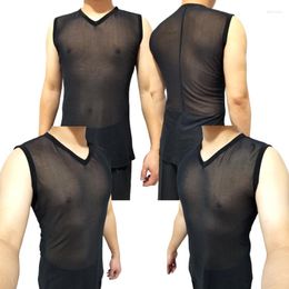 Stage Wear Latin Dance Shirts Male V-Neck Mesh Transparent Vest Practise Clothes Rumba Cha Samba Tango Salsa Performance DNV13375