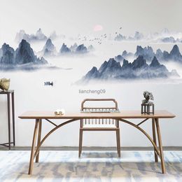 Chinese Style Ink Painting Landscape Art Wall Stickers Living Room Home Decoration Bedroom Wall Sticker Mural Decals Wallpaper L230620