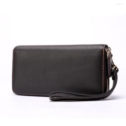 Wallets Men Long Double Zipper Genuine Leather Wallet Male Coin Purses Fashion Unisex Clutch Bag With Phone Pocket Carteira