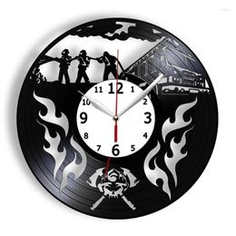 Wall Clocks Firefighter Record Silent Clock Modern Design Fire Fighting Truck Home Decor Watch For Dept Firemen Gift