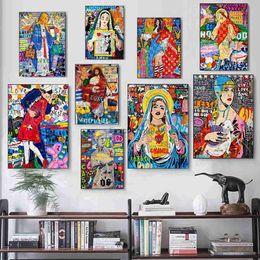Street Graffiti Abstract Famous People Wall Art Poster Modern Pop Kissing Canvas Paint Highend Home Decor Mural Pictures Artwork L230620