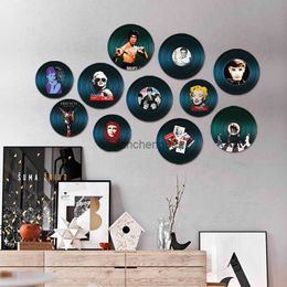 American Round Vintage Vinyl Record Wall Decor Home Restaurant Bar House Living Room Decoration Rich Texture Wood Painting Mural L230620