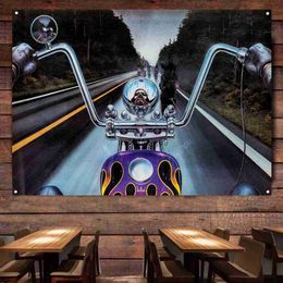 High speed riding Motorcycle Team Flag Banner Mural Vintage Wall Decor Poster Car Painting For Garage Man Cave Bar Club Pub L230620