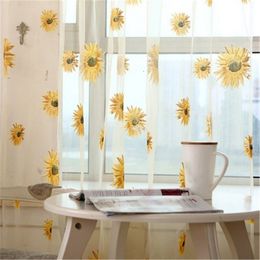 Curtain Household 1PCS Sunflower Window Panels Drapes Curtains Sheer Voile Tulle Home Room 100200cm 230619