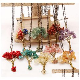 Pendant Necklaces Natural Gemstone Beads Tree Of Life Amethyst Rose Crystal Necklace Gemstones Chakra Jewelry Drop Delivery Pendants Dhtkp