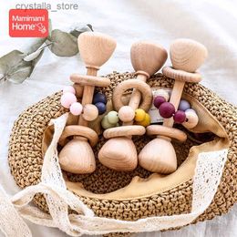 1pc Baby Teether Wooden Music Rattle BPA Free Wooden Gym Ring Rodent Silicone Beads Newborn Educational Montessori Toys For Kids L230518