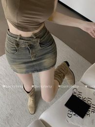 Skirts Vintage American Sexy Denim Skirt Women's Anti-light Design High Waist Stretch Short Summer