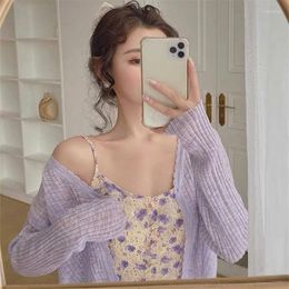 Women's Knits Chic Sun Shading Cardigans Women Candy Colours Sweet All-match Cape Elegant Long Sleeves Breathable Cropped Shawl Mujer Outwear