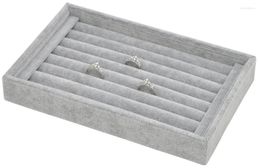 Jewelry Pouches Grey Stackable Small Velvet 7 Slots Ring Insert Cufflinks Earrings Trays Showcase Display Storage Organizer