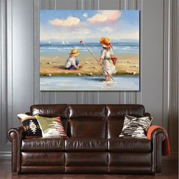 Abstract Canvas Art at The Beach Painting Handmade Modern Decor for Kitchen