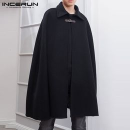 Men's Trench Coats INCERUN 2023 Fashion Men Cloak Solid Colour One Button Lapel Cape Streetwear Winter Faux Blends Overcoat Jackets 230620