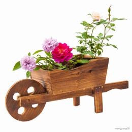 Planters Pots DIY Wooden Cart Flowerpot Fleshy Plant Pot Window Desk Garden Decoration Ornamental Wheelbarrow Planter Home Decoration Crafts R230620