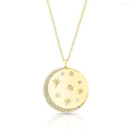 Chains Gold Plated Star Signet Cz Paved Moon Coin Pendant Necklace For Women Geometric Simple Classic Fashion Jewellery