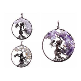 Pendant Necklaces Tree Of Life For Necklace Amet Crystal Quartz 7 Chakra Meditation Gemstones Charms Peace Family Gifts Dro Dhafl