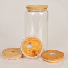 In Stock 70mm Bamboo Cup Lids Drink Lid Reusable Wooden Mason Jar Lid with Straw Hole and Silicone Straw Valve Silicones Sealing Wooden Storage Tank Covers