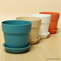 Planters Pots 1pcs Resin Plastic Flowerpot With Tray For Garden Indoor Home Decoration Gardening Flower Pots Garden Plants Flower Pot R230620