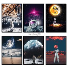 Modern Abstract Graffiti Astronaut Space Illusion Walking Color Poster Canvas Painting Print Living Room Home Decor Mural L230620