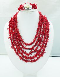 Necklace Earrings Set Pretty. Exquisite Classic Red Coral Necklace.Hand Catenary
