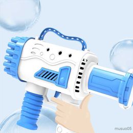 Sand Play Water Fun Bubble Gun Rocket 10 Holes Soap Bubbles Machine Gun Shape Automatic Blower With Light Toys For Kids Pomperos Children Day Gift R230620