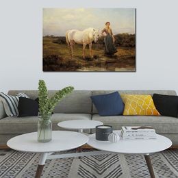 Classical Countryside Canvas Art Noonday Taking A Horse to Water Heywood Hardy Painting Handmade High Quality