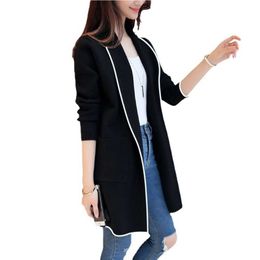 2023 Spring New Korean Edition Solid Colour Sweater Mid length Cardigan Loose Sleeve Coat Plush Women's Trend faux leather jacket women