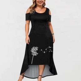 Casual Dresses Elegant Printed Off Shoulder For Women Floral Boho Hollow Out Short Sleeve Loose Maxi Dress Plus Size Party
