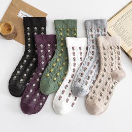 Women Socks Mid Tube Female Autumn Japanese Sweet Florets Retro Lovely College Style Small Fresh Flowers Floral Cotton