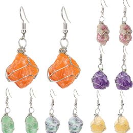 Fashion Handmade Woven Irregular Crystal Dangle Earrings for Women Girls Natural Crystal Stone Healing Crystal Pendant Earrings