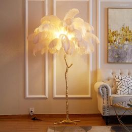 Floor Lamps Luxury Ostrich Feather Lamp Nordic Modern Full Copper Bedroom Bedside Reading Living Room Home Decoration Lighting