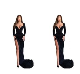 Arabic Dubai Black Sexy Plus Size Mermaid Prom Dresses for Women Pleats Sweetheart High Side Split Backless Formal Wear Birthday Pageant Reception Party Gowns