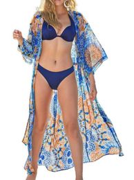 2023 Women's Women Beach Cardigan With Print Loose Version Sunscreen Seaside Clothing Dresses Woman Bikini Cover