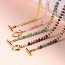 Pendant Necklaces Fashion Gemstone Flat Beads Necklace For Women Pink Quartz Crystal Green Aventurine Choker Female Jewellery Party Gift